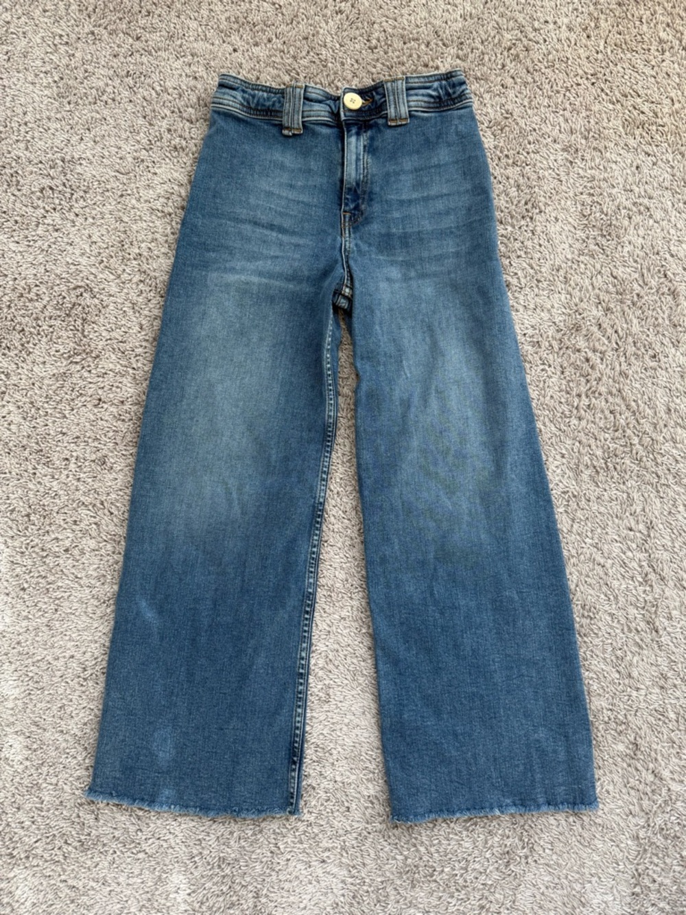 Zara High Rise Wide Leg Jeans with White Button